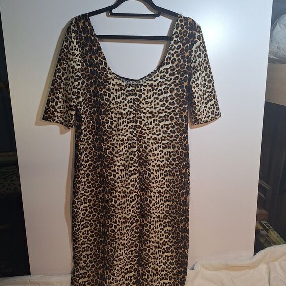Brat Star Leopard Print Polyester Short Sleeve Dress XL - Picture 4 of 8